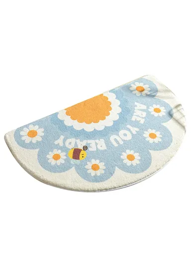 50x80cm Water Absorbent Bath Mat Furry Bathroom Rug Semicircle Floor Carpet - Bee / Blue