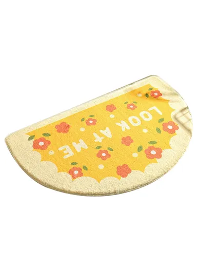 50x80cm Water Absorbent Bath Mat Furry Bathroom Rug Semicircle Floor Carpet - Flower / Yellow