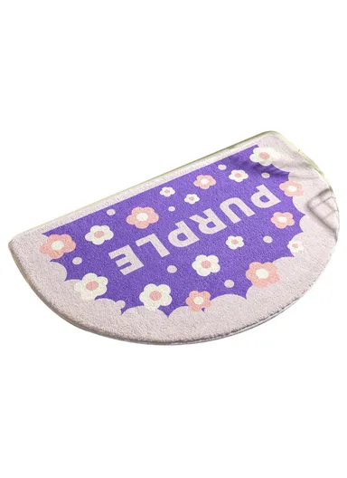 50x80cm Water Absorbent Bath Mat Furry Bathroom Rug Semicircle Floor Carpet - Flower / Purple