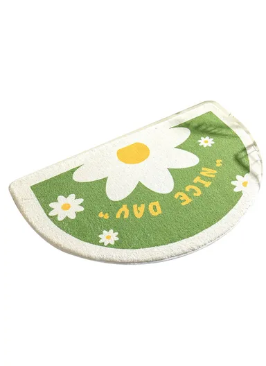 50x80cm Water Absorbent Bath Mat Furry Bathroom Rug Semicircle Floor Carpet - Petal / Green