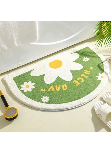 50x80cm Water Absorbent Bath Mat Furry Bathroom Rug Semicircle Floor Carpet - Petal / Green