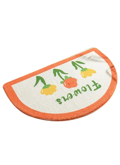 50x80cm Water Absorbent Bath Mat Furry Bathroom Rug Semicircle Floor Carpet - Orange+Yellow Flower
