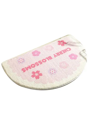 50x80cm Water Absorbent Bath Mat Furry Bathroom Rug Semicircle Floor Carpet - Cherry Blossom / Pink
