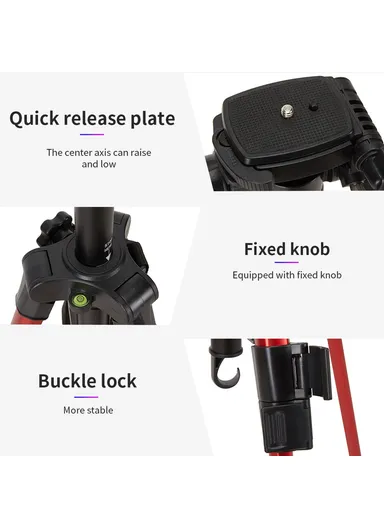 Detachable Tripod Holder Mobile Phone SLR Camera Aluminium Alloy Stand for Outdoor Live Streaming Portable Tripod Stand With Gravity Hook KP2264 - Black