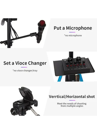 Detachable Tripod Holder Mobile Phone SLR Camera Aluminium Alloy Stand for Outdoor Live Streaming Portable Tripod Stand With Gravity Hook KP2264 - Black