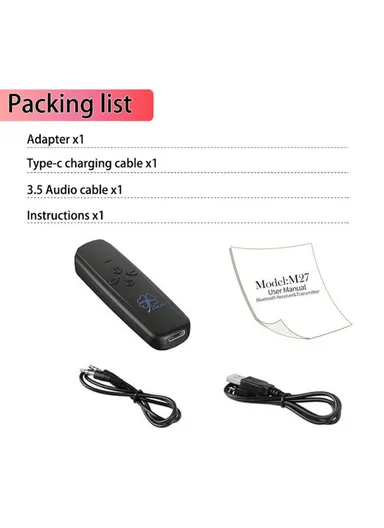 2-in-1 Car Wireless Audio Adapter Bluetooth 5.2 Transmitter Receiver with 3.5mm Audio Cable for TV Computer Speaker M27