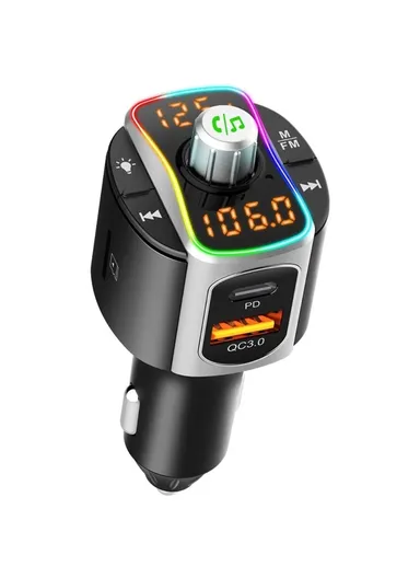 QC3.0 Colorful Light USB PD Fast Charging Voltage Detection Car Bluetooth MP3 FM Transmitter Phone Charger BC67