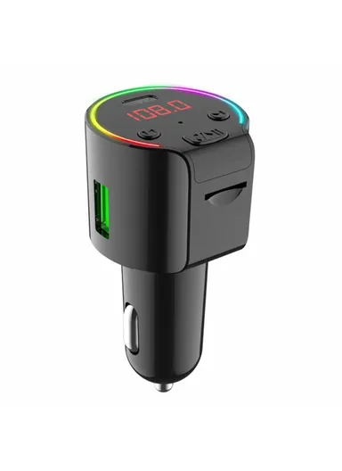 Voltage Detection Car Bluetooth MP3 Player FM Transmitter USB QC3.0 + Type-C Phone Fast Charging Adapter with Colorful Light G61