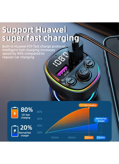 66W 3-In-1 Super Fast Car Charger MP3 Player Bluetooth FM Transmitter Car Charger with 3 Charging Cables CS1