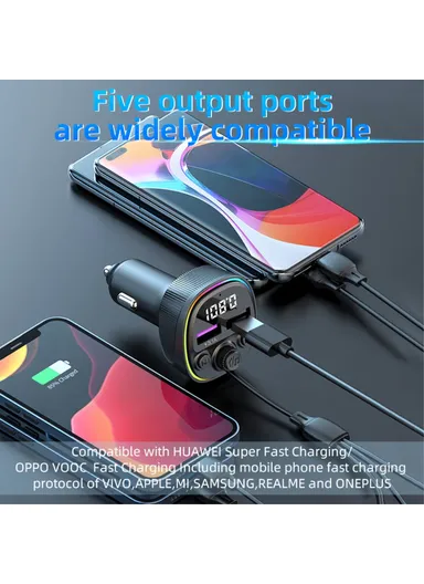 66W 3-In-1 Super Fast Car Charger MP3 Player Bluetooth FM Transmitter Car Charger with 3 Charging Cables CS1