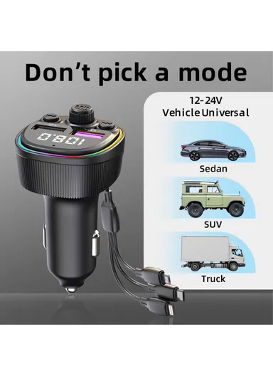 66W 3-In-1 Super Fast Car Charger MP3 Player Bluetooth FM Transmitter Car Charger with 3 Charging Cables CS1
