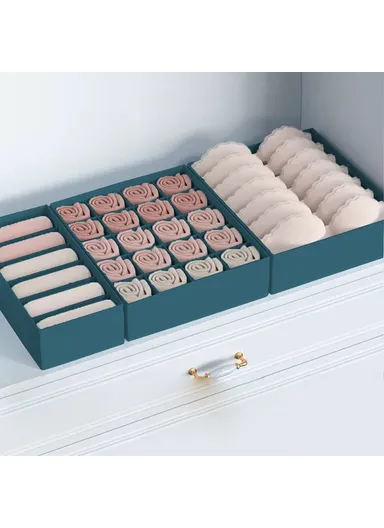 3Pcs / Set Drawer-Style Household Organizer Box Morandi-Colored Bra Underwear Socks Storage Boxes without Lids - Lake Blue