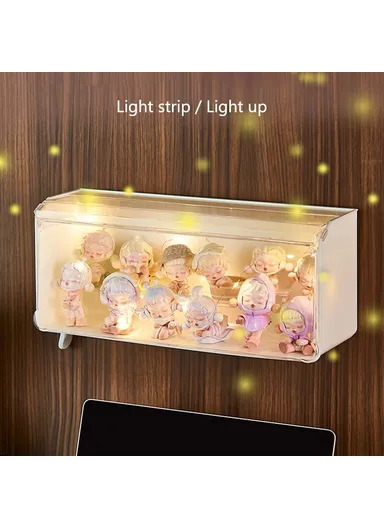 Anime Figure Model Clear Cabinet Dust-proof Display Box with Light Strip - Beige