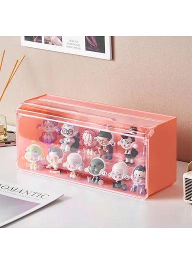 Anime Figure Model Clear Cabinet Dust-proof Display Box with Light Strip - Pink
