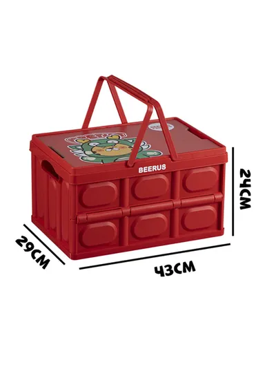 Car Trunk Storage Box with Handles Cartoon Pattern PP Foldable Case (W29 x D43 x H24)cm - Red / Tiger