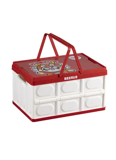 Car Trunk Storage Box with Handles Cartoon Pattern PP Foldable Case (W29 x D43 x H24)cm - Red + White / Panda