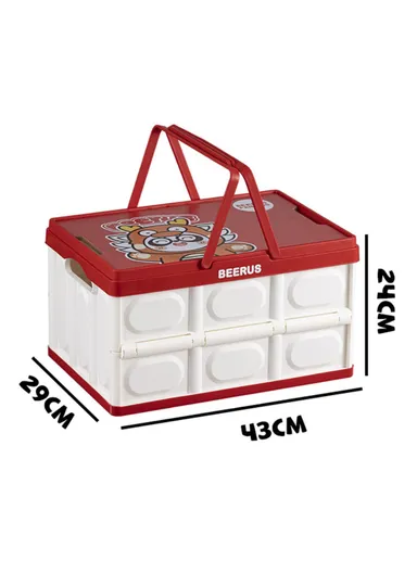 Car Trunk Storage Box with Handles Cartoon Pattern PP Foldable Case (W29 x D43 x H24)cm - Red + White / Panda