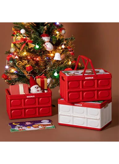 Car Trunk Storage Box with Handles Cartoon Pattern PP Foldable Case (W29 x D43 x H24)cm - Red + White / Panda