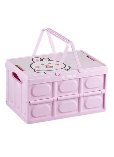 Car Trunk Storage Box With Handles Cartoon Pattern PP Foldable Case (W29 x D43 x H24)cm - Pink / Rabbit