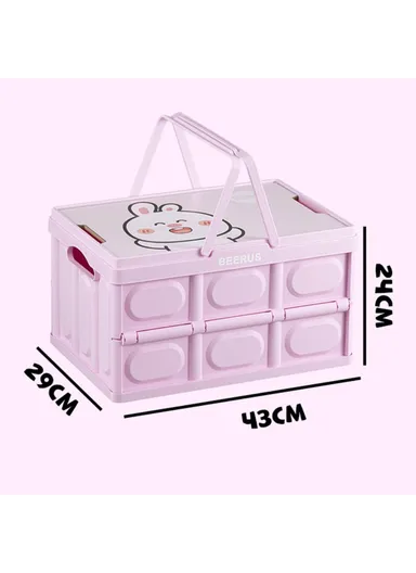 Car Trunk Storage Box With Handles Cartoon Pattern PP Foldable Case (W29 x D43 x H24)cm - Pink / Rabbit