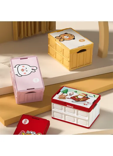 Car Trunk Storage Box With Handles Cartoon Pattern PP Foldable Case (W29 x D43 x H24)cm - Pink / Rabbit