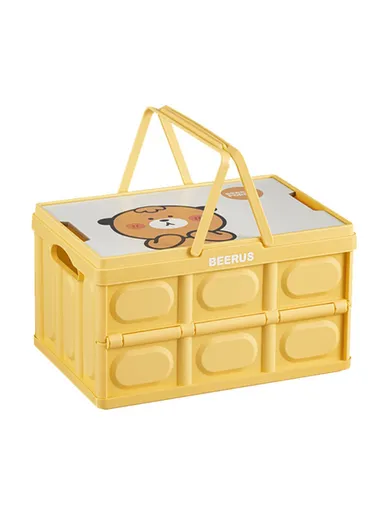 Car Trunk Storage Box with Handles Cartoon Pattern PP Foldable Case (W29 x D43 x H24)cm - Yellow / Bear