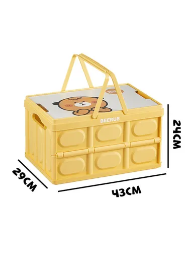 Car Trunk Storage Box with Handles Cartoon Pattern PP Foldable Case (W29 x D43 x H24)cm - Yellow / Bear