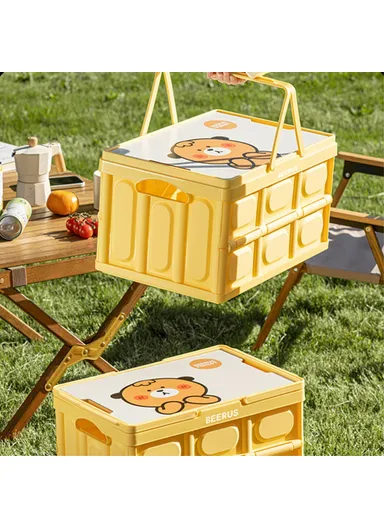 Car Trunk Storage Box with Handles Cartoon Pattern PP Foldable Case (W29 x D43 x H24)cm - Yellow / Bear