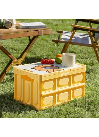 Car Trunk Storage Box with Handles Cartoon Pattern PP Foldable Case (W29 x D43 x H24)cm - Yellow / Bear
