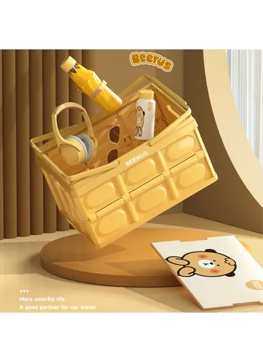 Car Trunk Storage Box with Handles Cartoon Pattern PP Foldable Case (W29 x D43 x H24)cm - Yellow / Bear