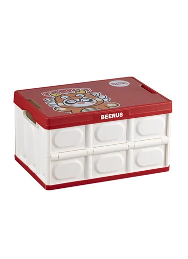 Panda Cartoon Pattern Car Trunk Storage Box PP Foldable Case With Lid (L28.5 x W42 x H23.5)cm - Red &amp; White
