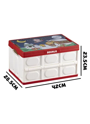 Panda Cartoon Pattern Car Trunk Storage Box PP Foldable Case With Lid (L28.5 x W42 x H23.5)cm - Red &amp; White