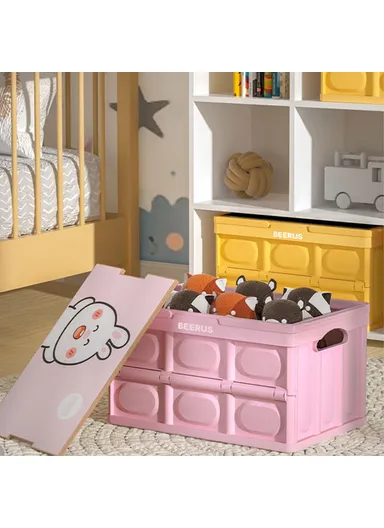 Panda Cartoon Pattern Car Trunk Storage Box PP Foldable Case With Lid (L28.5 x W42 x H23.5)cm - Red &amp; White