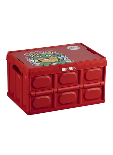 Tiger Cartoon Pattern Car Trunk Storage Box PP Foldable Case With Lid (L28.5 x W42 x H23.5)cm - Red
