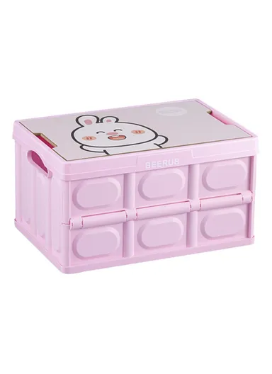 Rabbit Cartoon Pattern Car Trunk Storage Box PP Foldable Case With Lid (L28.5 x W42 x H23.5)cm - Pink 