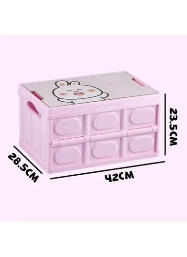 Rabbit Cartoon Pattern Car Trunk Storage Box PP Foldable Case With Lid (L28.5 x W42 x H23.5)cm - Pink 