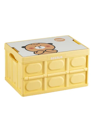 Bear Cartoon Pattern Car Trunk Storage Box PP Foldable Case With Lid (L28.5 x W42 x H23.5)cm - Yellow 