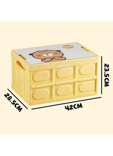Bear Cartoon Pattern Car Trunk Storage Box PP Foldable Case With Lid (L28.5 x W42 x H23.5)cm - Yellow 