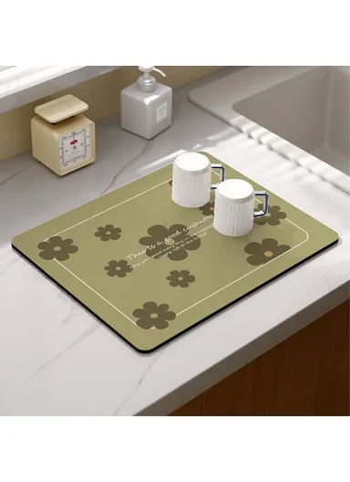 30x40cm Kitchen Dish Drying Mat Super Absorbent Tableware Draining Pad - Matcha Green / Flower