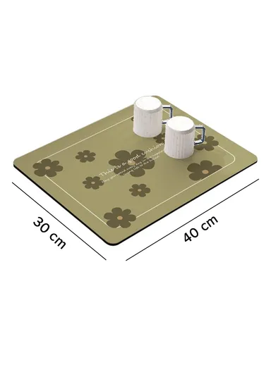 30x40cm Kitchen Dish Drying Mat Super Absorbent Tableware Draining Pad - Matcha Green / Flower