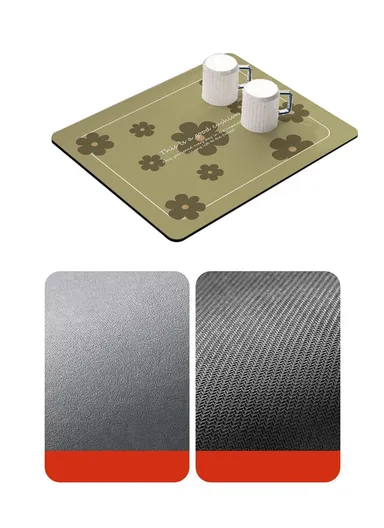 30x40cm Kitchen Dish Drying Mat Super Absorbent Tableware Draining Pad - Matcha Green / Flower