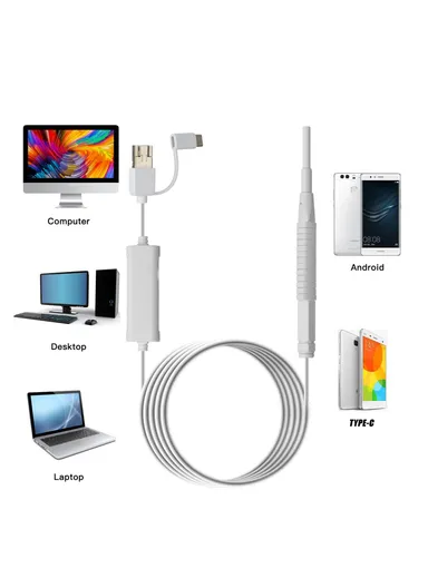 3-in-1 0.39cm Otoscope Camera Ear Scope Endoscope Ear Wax Removal Tool AN103 (App: AN CAMERA) - White