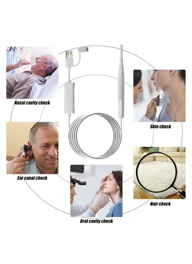 3-in-1 0.39cm Otoscope Camera Ear Scope Endoscope Ear Wax Removal Tool AN103 (App: AN CAMERA) - White