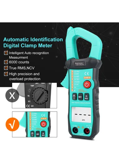 Mini Clamp Meter 6000 Counts Smart Multimeter Tester Measures Current Voltage Resistance, No Battery KM-CM21E (L17.6 x W6.7 x T3.3)cm