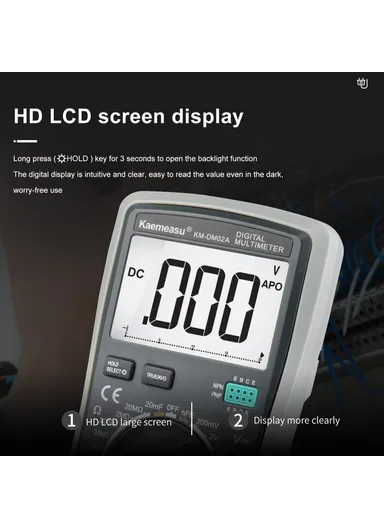 Auto Smart Multimeter Electrician Anti-Burn LCD Screen Multimeter For AC / CD Voltage / Current Testing, No Battery KM-DM02A (L18.4 x W9 x T4.6)cm