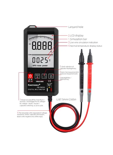 Touch Screen Digital Multimeter Portable White Backlit DC / AC Voltage Tester Without Battery KM-DM06A (L13.9 x W6.8 x T1.8)cm