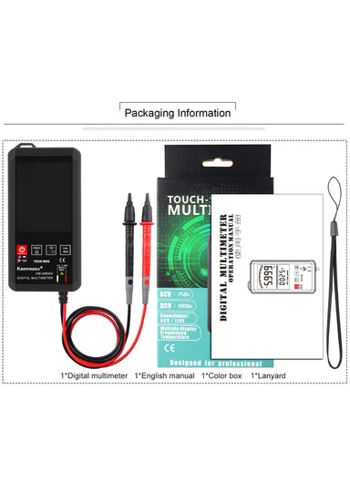 Touch Screen Digital Multimeter Portable White Backlit DC / AC Voltage Tester Without Battery KM-DM06A (L13.9 x W6.8 x T1.8)cm