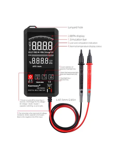 Auto Recognition EBTN Display Mini Digital Multimeter With Touch Screen, DC / AC Voltage Portable Smart Tester, No Battery KM-DM06A (L13.9 x W6.8 x T1.8)cm