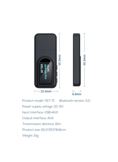 T1 Bluetooth 5.0 Receiver Transmitter With Display Screen Mini USB 3.5mm Audio Wireless Adapter for TV PC Car Headphone