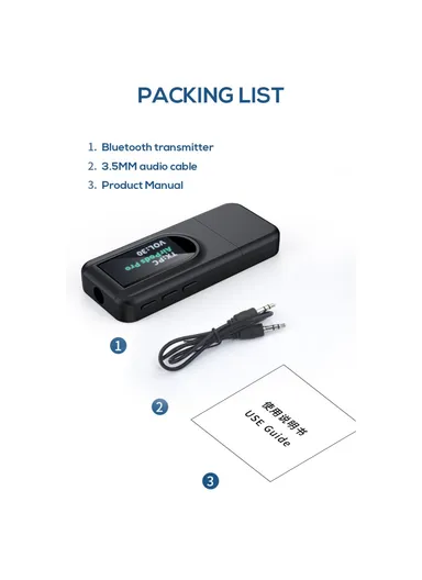 T1 Bluetooth 5.0 Receiver Transmitter With Display Screen Mini USB 3.5mm Audio Wireless Adapter for TV PC Car Headphone